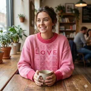 On You Pink "LOVE" Embroidered Cropped Sweater - Size S/M